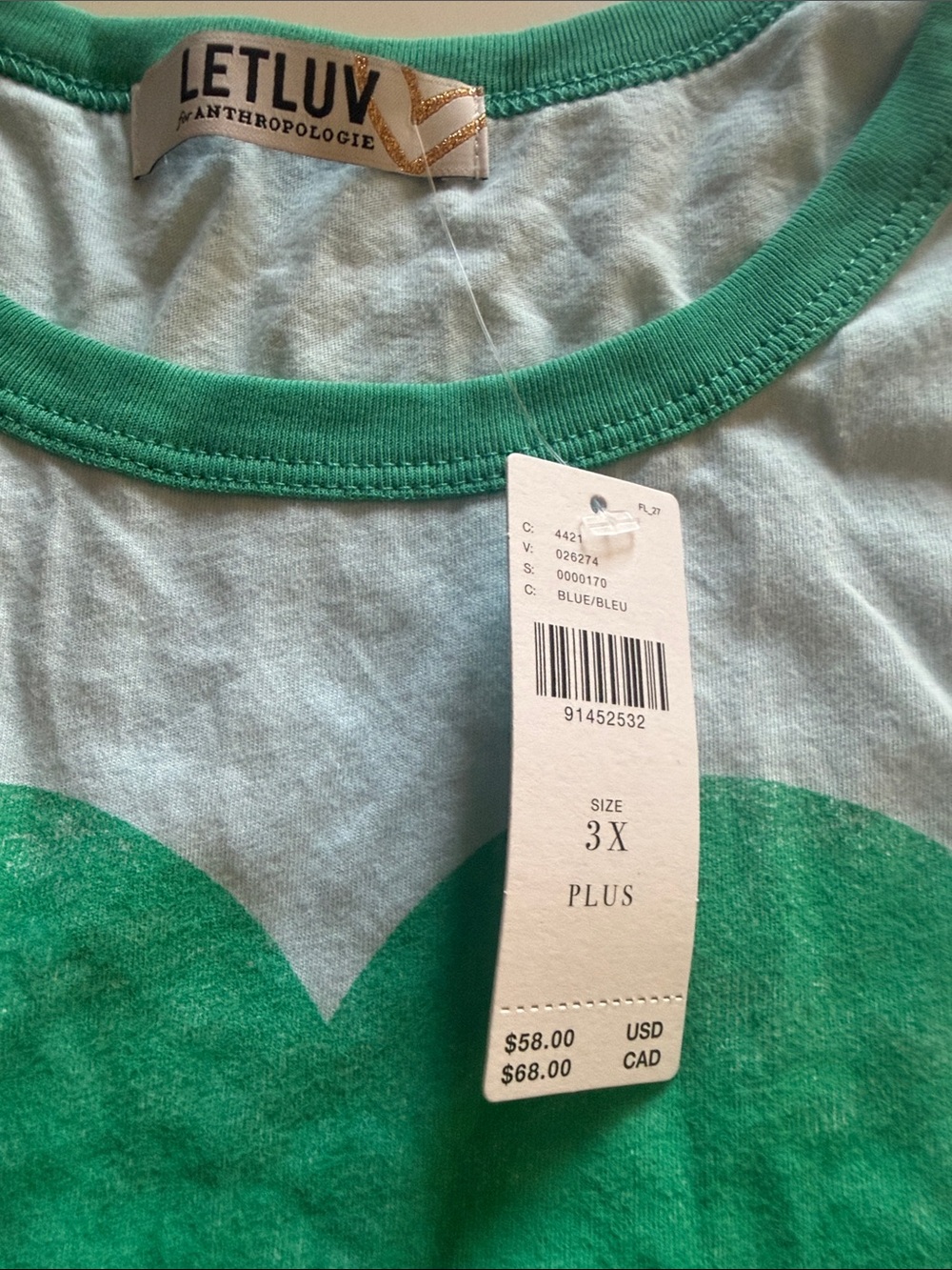 Letluv Heart Ringer Tee Size 3X - Picture 2 of 5